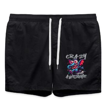 Crazy but Awesome – Elephant Comic Style - Swim Trunks - black - Front - AI Model Male 185 light (185cm)