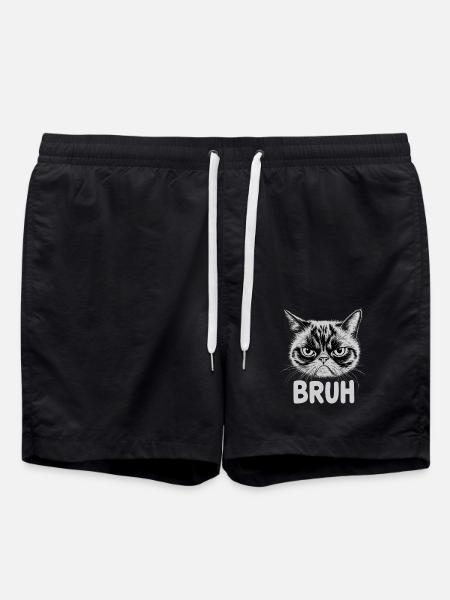 Cat says "Bruh" - Swim Trunks - black