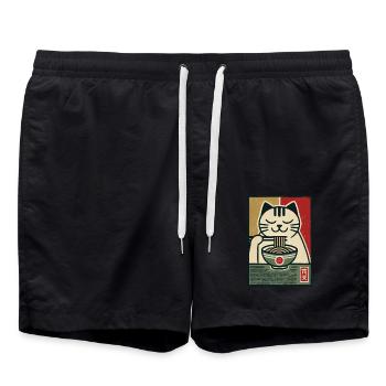 Ramen Noodles Cat Lover Retro Kawaii Cats - Swim Trunks - black - Front - AI Model Male 185 light (185cm)