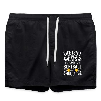 Softball Saying Cats Funny Softball Gift - Swim Trunks - black - Front - AI Model Male 185 light (185cm)