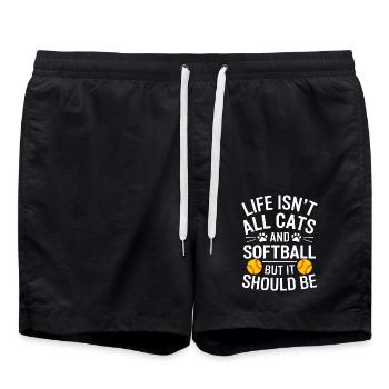 Softball Saying Cats Funny Softball Gift - Swim Trunks - black - Front - AI Model Male 185 light (185cm)