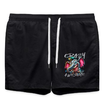 Crazy but Awesome Elephant Comic Style - Swim Trunks - black - Front - AI Model Male 185 light (185cm)