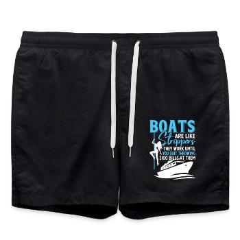 Humorous boat and entertainment Slogan motif - Swim Trunks - black - Front - AI Model Male 185 light (185cm)