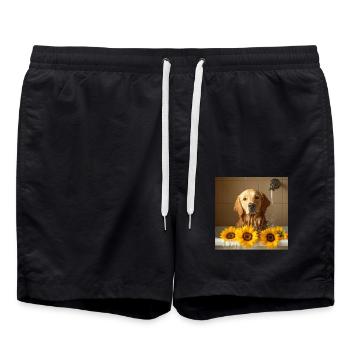 Golden Retriever - Badeshorts - Schwarz - Vorne - AI Model Male 185 light (185cm)