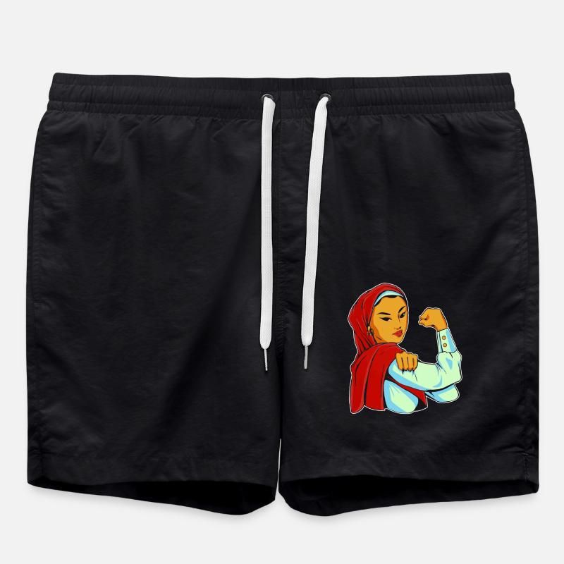 Frau mit Kopftuch - Badeshorts - Schwarz