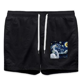 Reiher Vogel - Badeshorts - Schwarz - Vorne - AI Model Male 185 light (185cm)