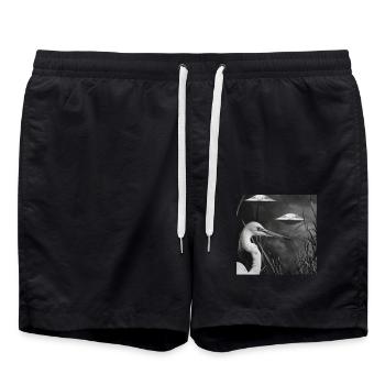 Reiher Vogel - Badeshorts - Schwarz - Vorne - AI Model Male 185 light (185cm)