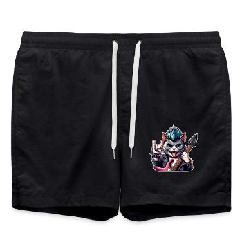 Cat Rock and Roll Guitarist - Swim Trunks - black - Front - AI Model Male 185 light (185cm)