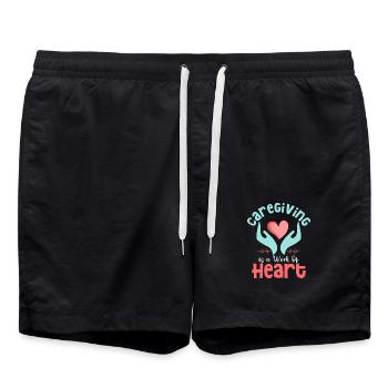 Caregiving is a Work of Heart Caregiver Carer - Swim Trunks - black - Front - AI Model Male 185 light (185cm)