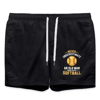 Softball Saying Sports Funny Softball Gift - Swim Trunks - black - Front - AI Model Male 185 light (185cm)