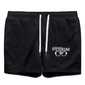 Pistensau Skier Fun Shirt - Swim Trunks - black - Front - AI Model Male 185 light (185cm)