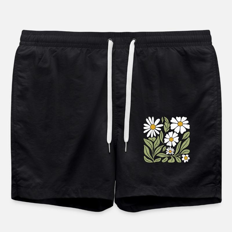 Gänseblümchen Blume Boho Blumen - Badeshorts - Schwarz