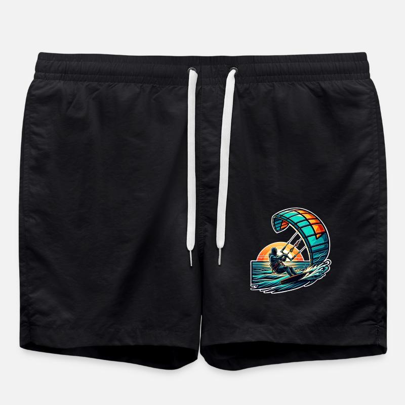 Kitesurfing Kitesurfer Kiteboard - Swim Trunks - black