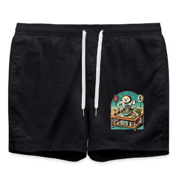 Ramen Noodles Retro Cat Kawaii Chef Japan - Swim Trunks - black - Front - AI Model Male 185 light (185cm)
