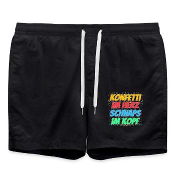 Konfetti im Herz, Schnaps im Kopf – Party Spruch - Badeshorts - Schwarz - Vorne - AI Model Male 185 light (185cm)