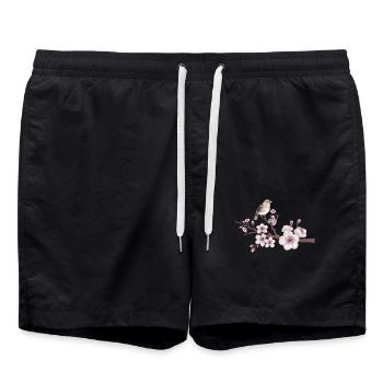 Kirschblüte Vogel illustration cerisier oiseau en fleur - Short de bain - noir - Devant - AI Model Male 185 light (185cm)
