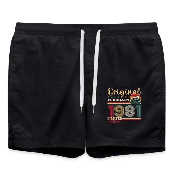 Cadeau d'anniversaire 44 ans Homme Original Février 1981 - Short de bain - noir - Devant - AI Model Male 185 light (185cm)