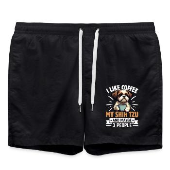 Coffee and Shih Tzu Funny Dog Design - Swim Trunks - black - Front - AI Model Male 185 light (185cm)