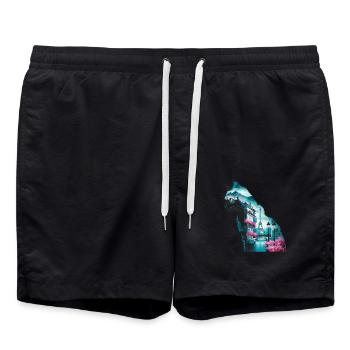 Silhouette Paysage Chat Paris - Short de bain - noir - Devant - AI Model Male 185 light (185cm)