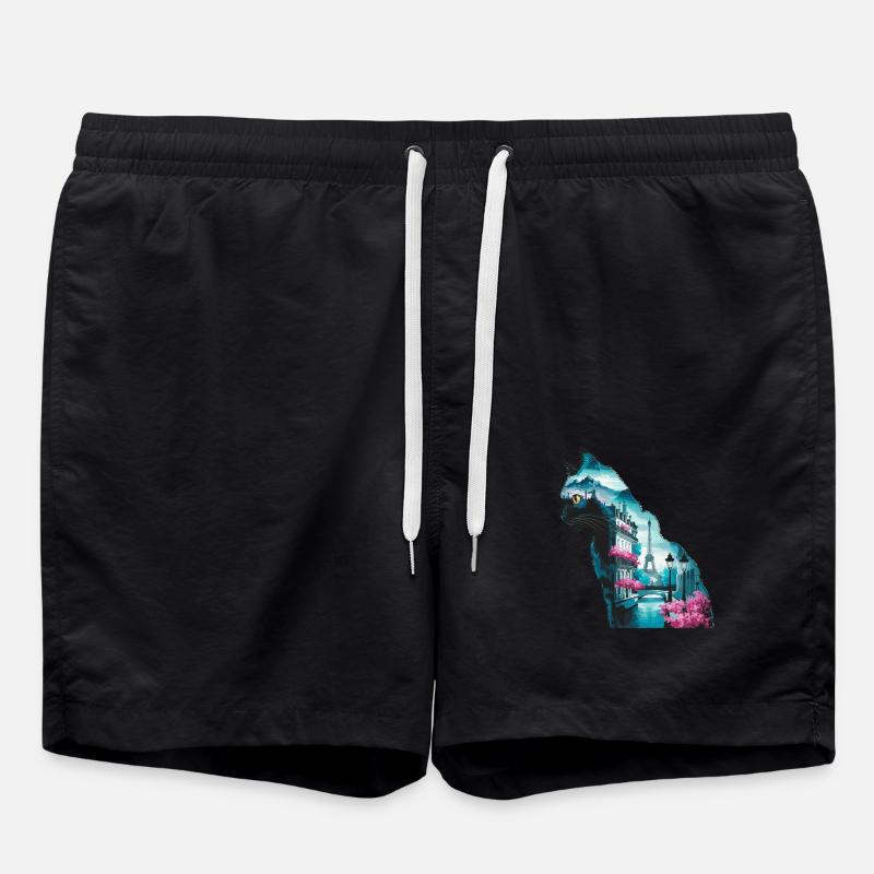 Cat Paris Landscape Silhouette - Swim Trunks - black