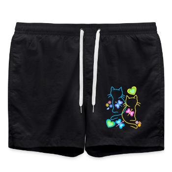 Spring Cats Retro 80s 90s Vintage Cats - Swim Trunks - black - Front - AI Model Male 185 light (185cm)