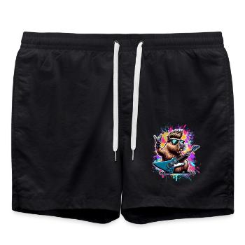 Capybara Rock and Roll Gitarrist - Badeshorts - Schwarz - Vorne - AI Model Male 185 light (185cm)