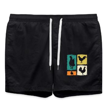 Hühner Hahn - Badeshorts - Schwarz - Vorne - AI Model Male 185 light (185cm)