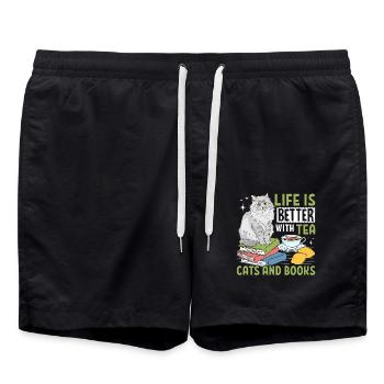 La vie est meilleure avec des chats de thé et des livres - Short de bain - noir - Devant - AI Model Male 185 light (185cm)