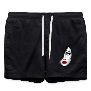 Schöne Frauenface Ästhetik Kunst mit Roten Lippen - Badeshorts - Schwarz - Vorne - AI Model Male 185 light (185cm)
