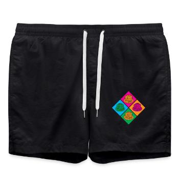 Pancakes Buntes Pop-Art Genießer Highlight - Badeshorts - Schwarz - Vorne - AI Model Male 185 light (185cm)