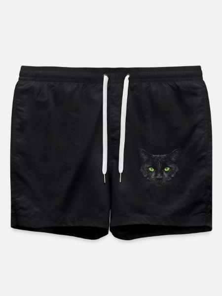 Black Cat Green Eyes - Swim Trunks - black