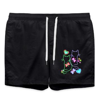 Chats, Chat, Pâques, Printemps, Rétro, Années 80, Années 90, Enfant - Short de bain - noir - Devant - AI Model Male 185 light (185cm)