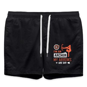 Bogenschießen Bogenschütze - Badeshorts - Schwarz - Vorne - AI Model Male 185 light (185cm)