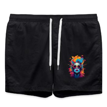 Fascinating Woman Art with Colors and City - Swim Trunks - black - Front - AI Model Male 185 light (185cm)