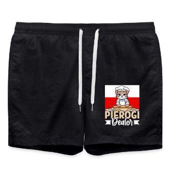 Pierogi Dealer – Lustige Katze & Polnische Küche - Badeshorts - Schwarz - Vorne - AI Model Male 185 light (185cm)