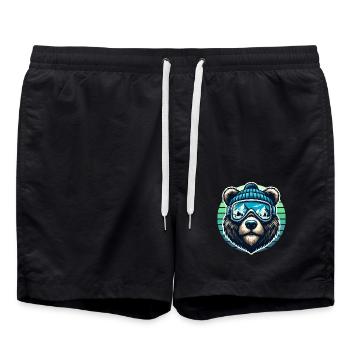 Drôle d’ours avec des lunettes de ski et une casquette de ski aime skier - Short de bain - noir - Devant - AI Model Male 185 light (185cm)