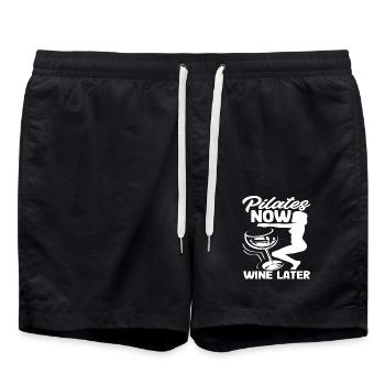 Pilates Now Wine Later Fun Workout - Swim Trunks - black - Front - AI Model Male 185 light (185cm)