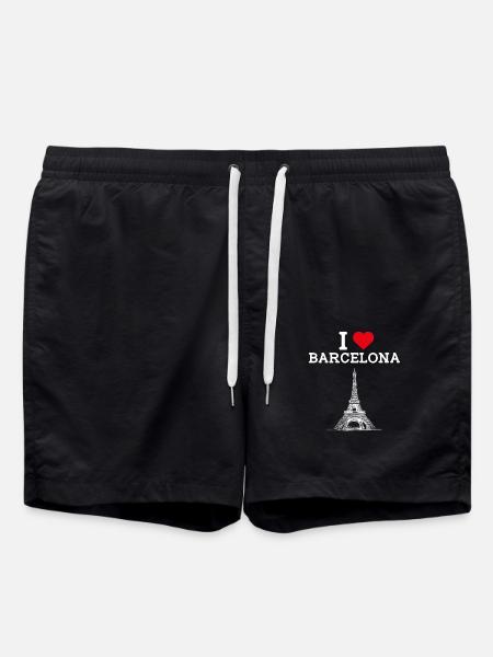 J’aime Barcelone Cool Flag Coeur Tour Eiffel Jeu de mots - Short de bain - noir