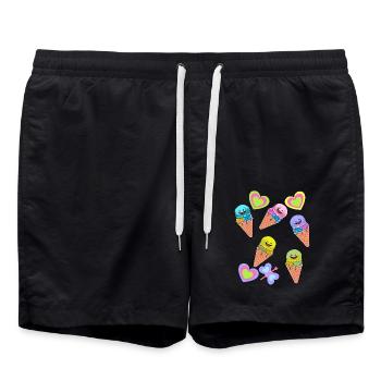 Retro Eis Eiskreme Eiswaffel Kinder Kind Baby - Badeshorts - Schwarz - Vorne - AI Model Male 185 light (185cm)