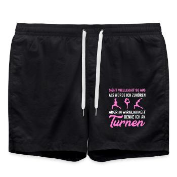 Turnen Mädchen Gymnastik Turnanzug Turnerin - Badeshorts - Schwarz - Vorne - AI Model Male 185 light (185cm)