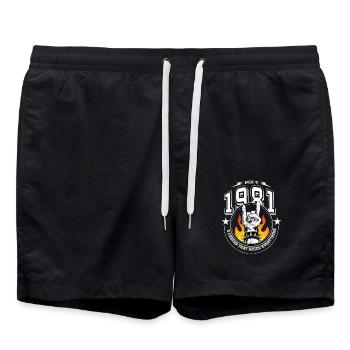 1981 Geburtstag, rockt alles - Badeshorts - Schwarz - Vorne - AI Model Male 185 light (185cm)