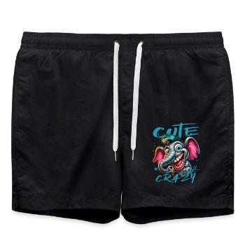 Cute but Crazy Elephant Comic Style - Swim Trunks - black - Front - AI Model Male 185 light (185cm)