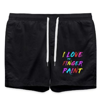 I'M PAINT - I Love to Finger Paint – Fingerfarben - Badeshorts - Schwarz - Vorne - AI Model Male 185 light (185cm)