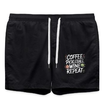 Coffee Pickleball Wine Repeat | Fun Lifestyle - Swim Trunks - black - Front - AI Model Male 185 light (185cm)