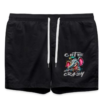 Style de bande dessinée éléphant mignon mais fou - Short de bain - noir - Devant - AI Model Male 185 light (185cm)