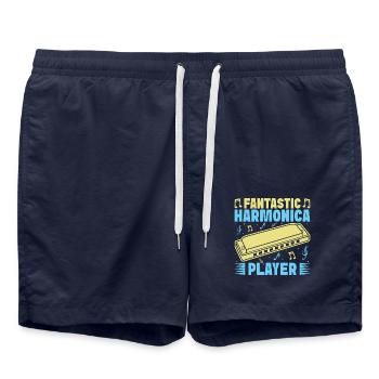 Funny Harmonica Player Fantastic Player Harmonica - Badeshorts - French Navy - Vorne - AI Model Male 185 light (185cm)