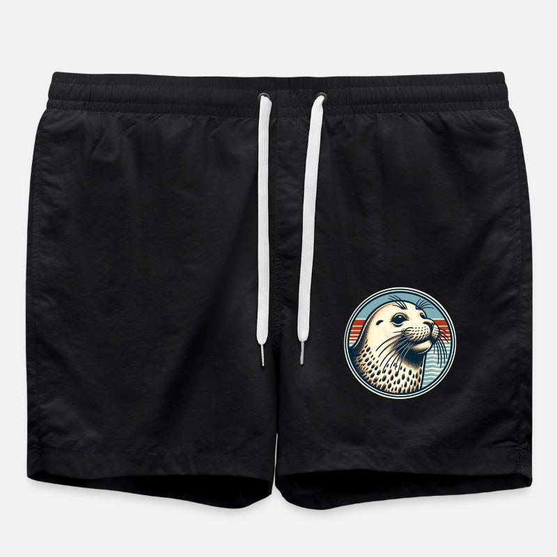 Seehund Robbe - Badeshorts - Schwarz