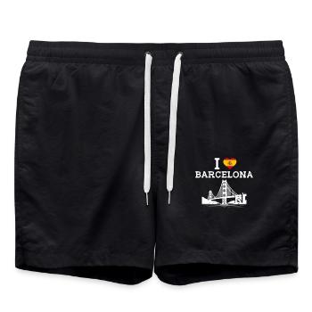 I Love Barcelona Flag Spain Golden Gate Bridge Pun - Swim Trunks - black - Front - AI Model Male 185 light (185cm)