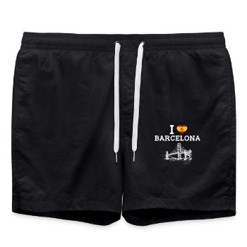 I Love Barcelona Pun Golden Gate Bridge Spain Flag - Swim Trunks - black - Front - AI Model Male 185 light (185cm)