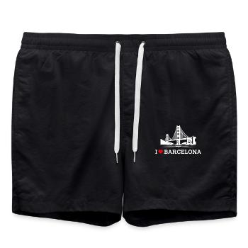 I Love Barcelona Heart Flag Golden Gate Bridge Pun - Swim Trunks - black - Front - AI Model Male 185 light (185cm)